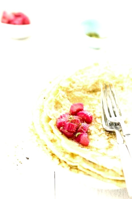 Cardamom Crepes With Rhubarb Compote[Source Website]
