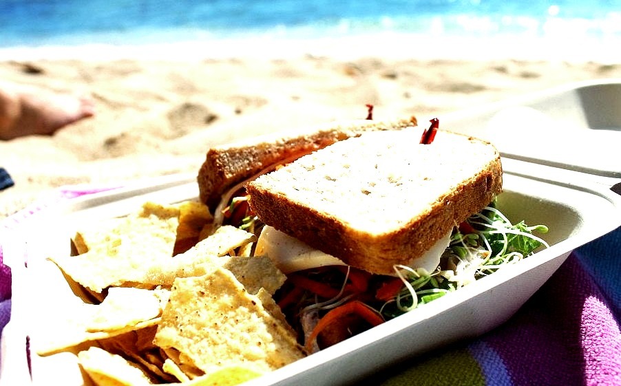 Sandwich and Chips on the Beach