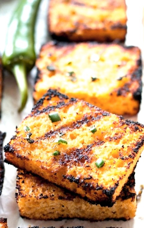 Grilled Cornbread With Jalapeno Honey Butter